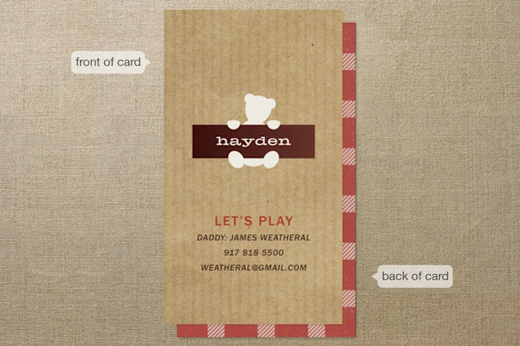 "Fave Teddy" - Business Cards in Chocolate by Jessica Yeo - Front