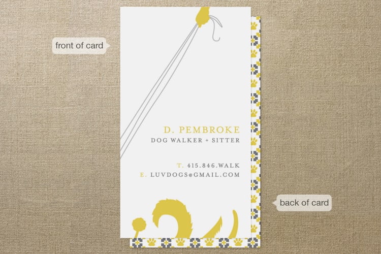 "Dog Walker" - Business Cards in Mustard by Jody Wody - Front