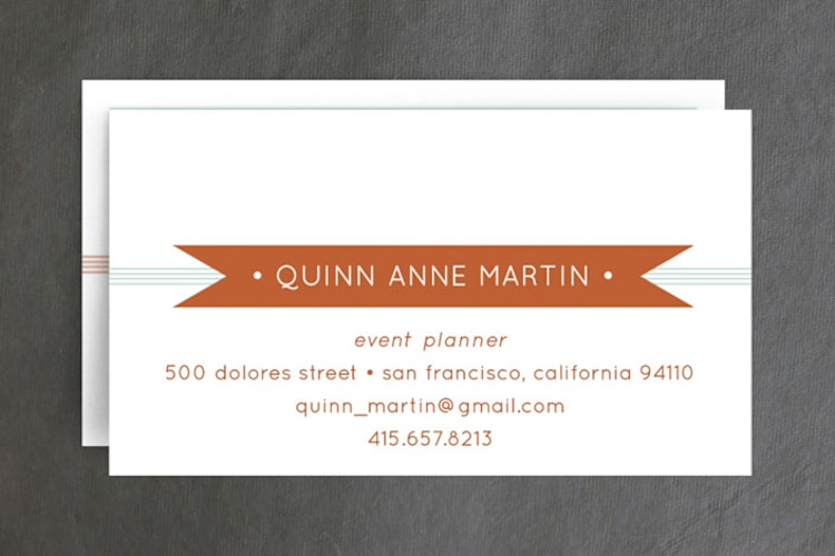 "Banner + Stripes" - Business Cards in Tangerine by Lizzy McGinn - Front