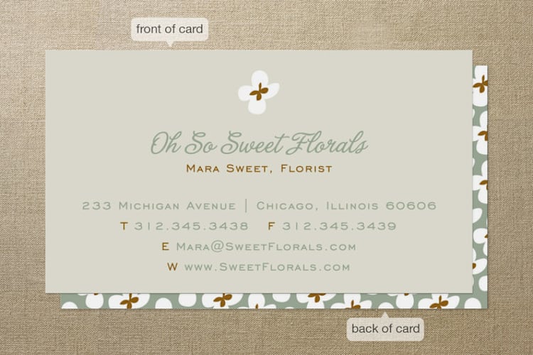 "Dainty Flowers" - Business Cards in Slate by Lehan Veenker - Front
