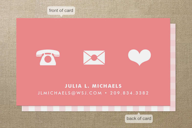 "Icons" - Business Cards in Peach by Robert True of Waui Design - Front