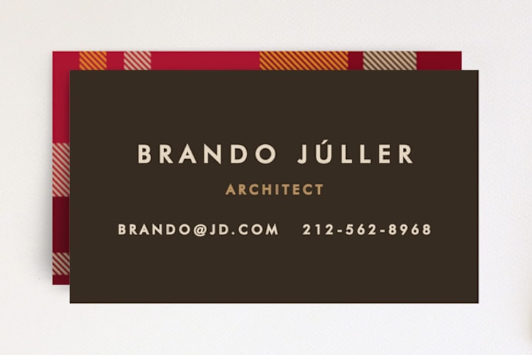 "Savant Plaid" - Business Cards in Granite by Yolanda Mariak Chendak - Front