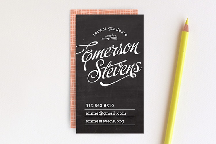"Chalkboard Charm" - Business Cards in Melon by Jessica Corliss - Front