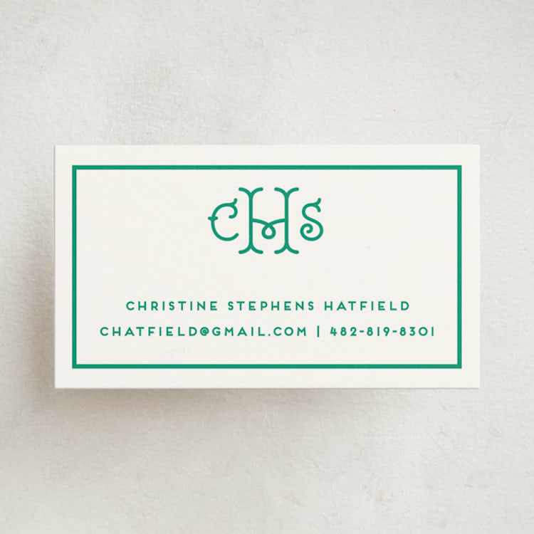 "Keyline Initials" - Business Cards in Shamrock by mo kelley - Front