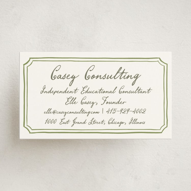 "Handwritten" - Business Cards in Moss by Cass Loh - Front