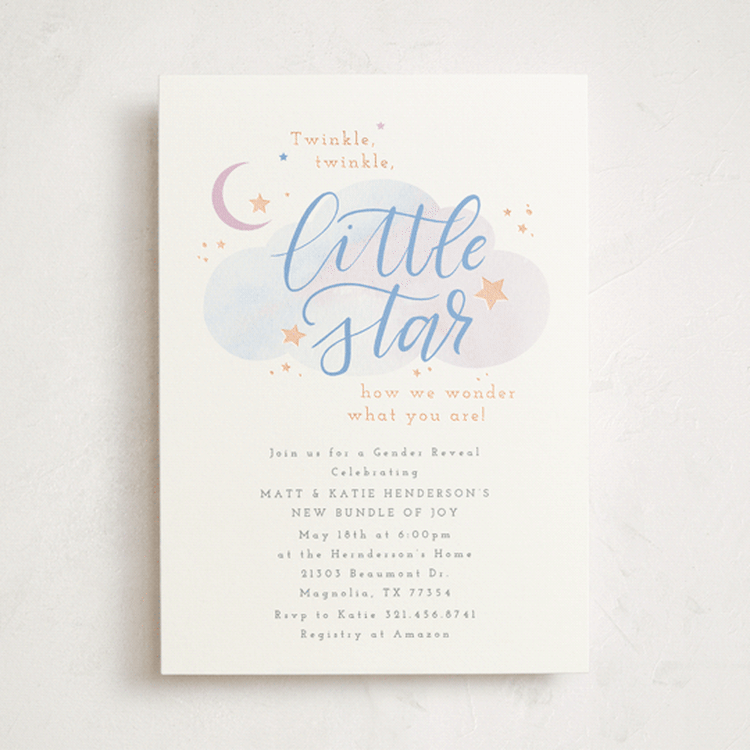 "Little Star" - Baby Shower Invitations in Hydrangea by Itsy Belle Studio - Front