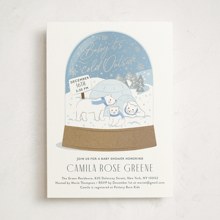 "Winter Bears" - Baby Shower Invitations in Sparkle by Jennifer Lew - Front