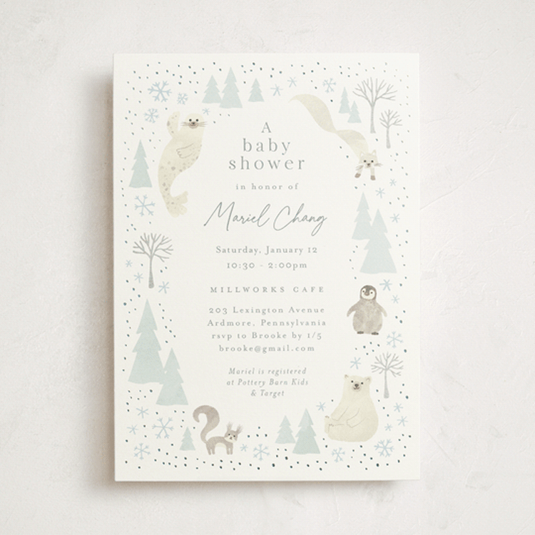 "Arctic friends" - Baby Shower Invitations in Seafoam by Jennifer Wick - Front