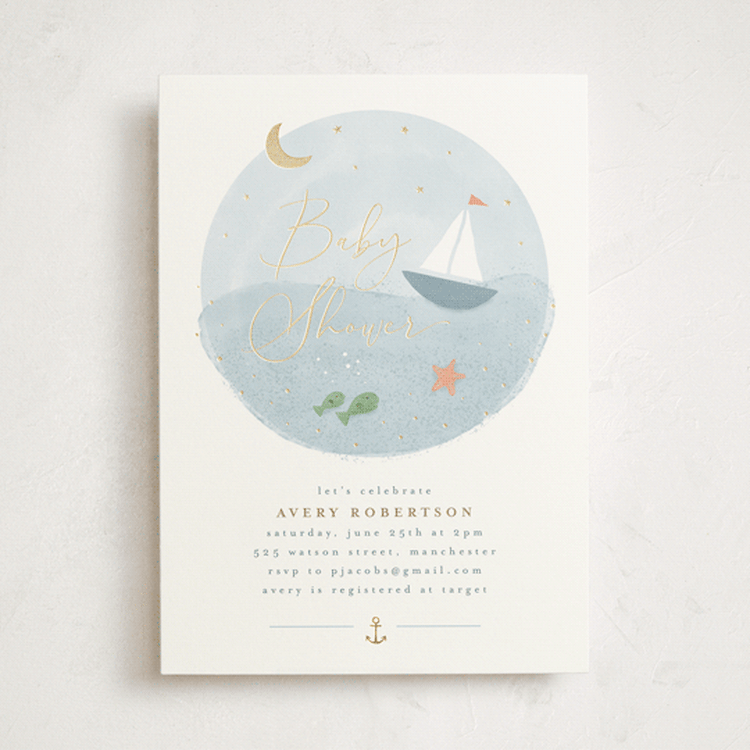"Set Sail" - Baby Shower Invitations in Pond by Jen Tips - Front