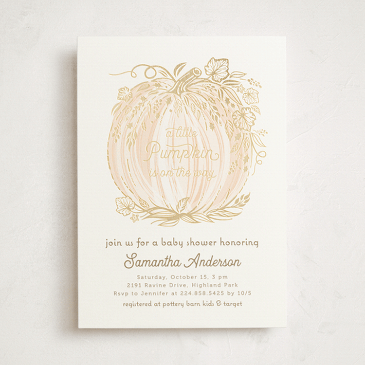 "Little pumpkin" - Baby Shower Invitations in Peach by Paper Sun Studio - Front