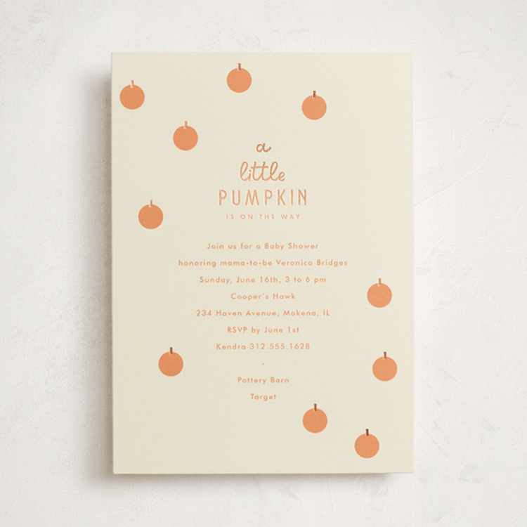 "A Little Pumpkin" - Baby Shower Invitations in Pumpkin by Baumbirdy - Front