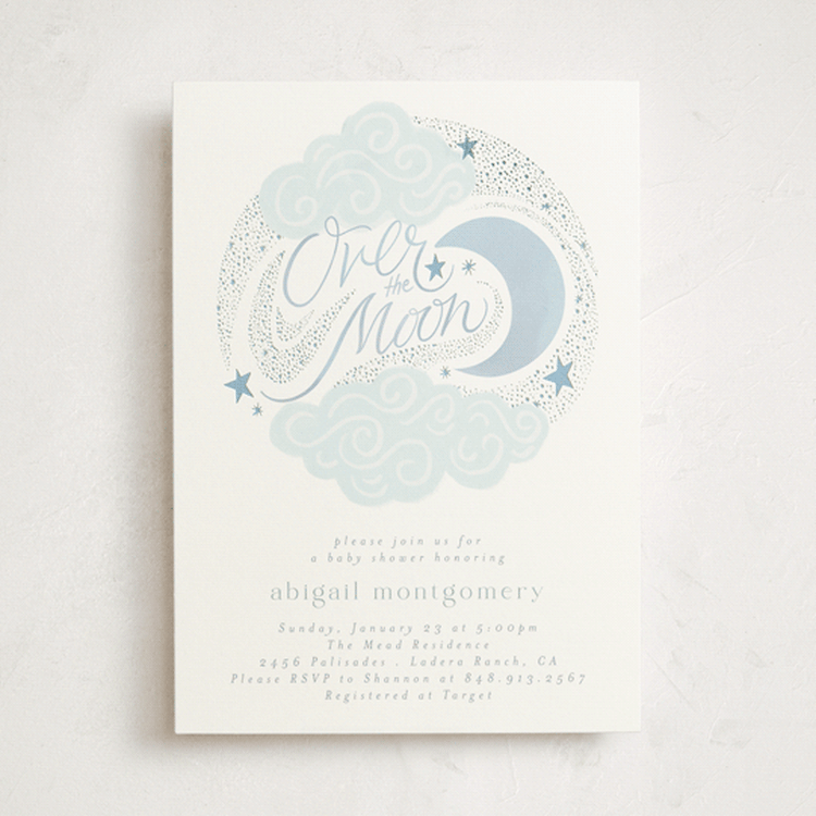 "Over the Moon" - Baby Shower Invitations in Celestial by Joanna Griffin - Front