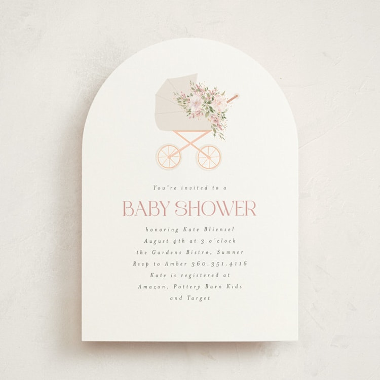 "Baby Carriage" - Baby Shower Invitations in Dusty Rose by Itsy Belle Studio - Front