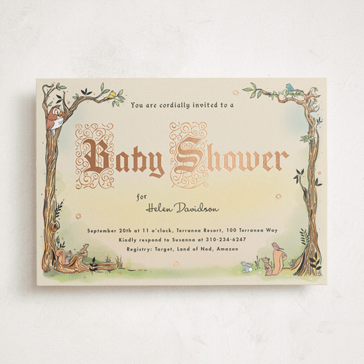 "Medieval Letters Fairytale" - Baby Shower Invitations in Peach by Becky Nimoy - Front