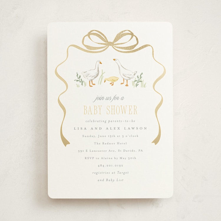 "Storybook Geese" - Baby Shower Invitations in Mint by Everett Paper Goods - Front