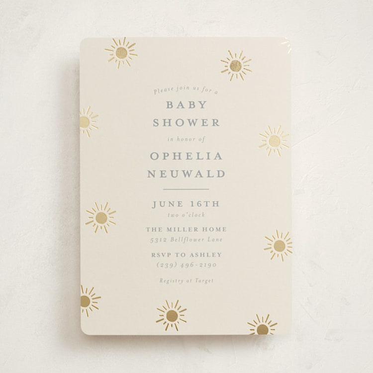 "Sun Toss" - Baby Shower Invitations in Blush by Meggy Masters - Front