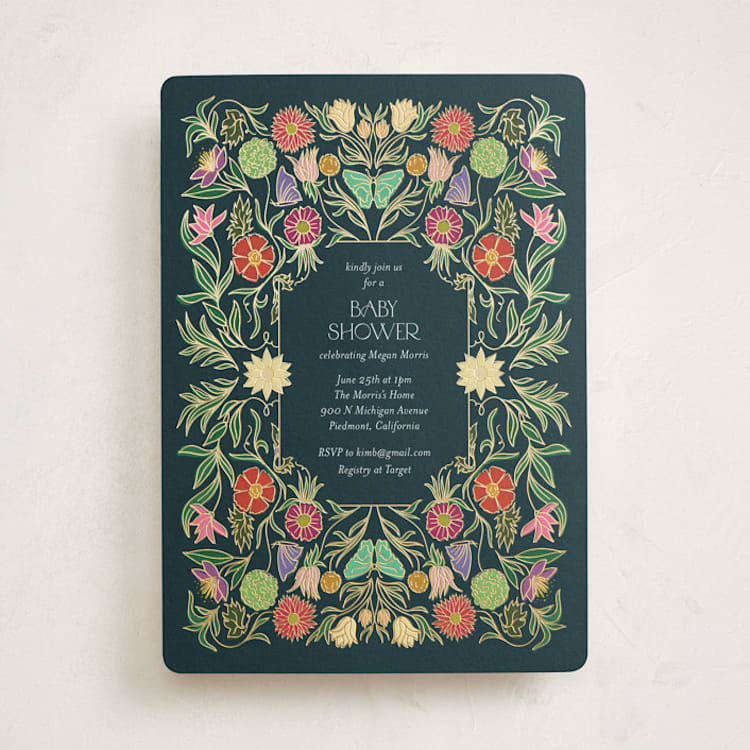 "Gilded Tapestry" - Baby Shower Invitations in Midnight Garden by Simona Camp - Front