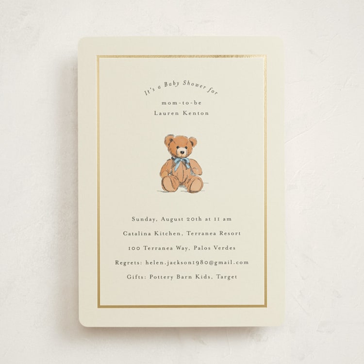 "Antique Teddy Bear" - Baby Shower Invitations in Frost by Becky Nimoy - Front