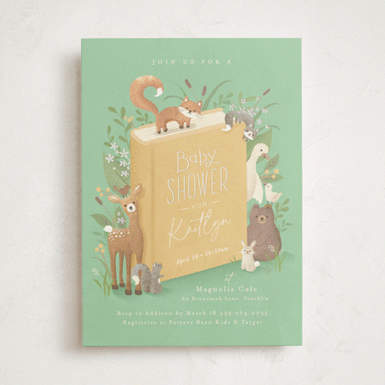 "Storybook" - Baby Shower Invitations in Mint by Jennifer Wick - Front
