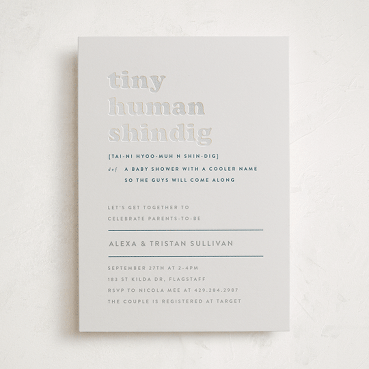 "Tiny Human" - Baby Shower Invitations in Whale by Corinne Malesic - Front