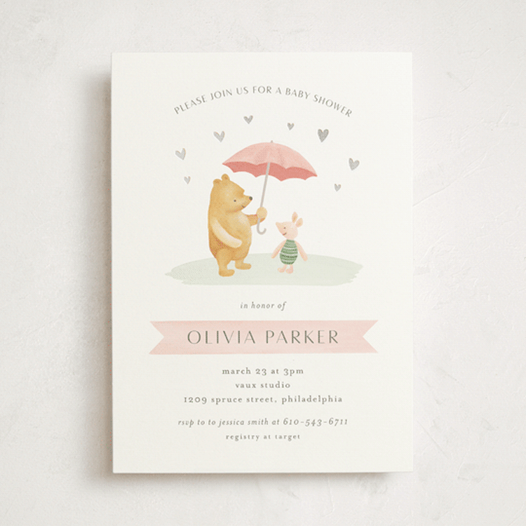 "Pooh and Piglet" - Baby Shower Invitations in Blush by Katherine Moynagh - Front