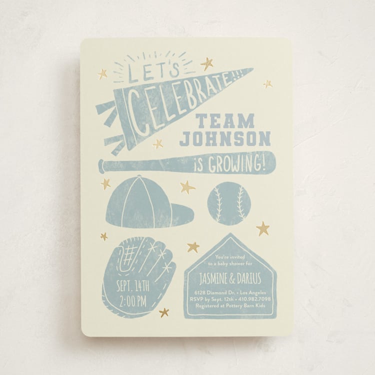 "Baseball Baby Shower" - Baby Shower Invitations in Sky by Rebekah Canavan - Front
