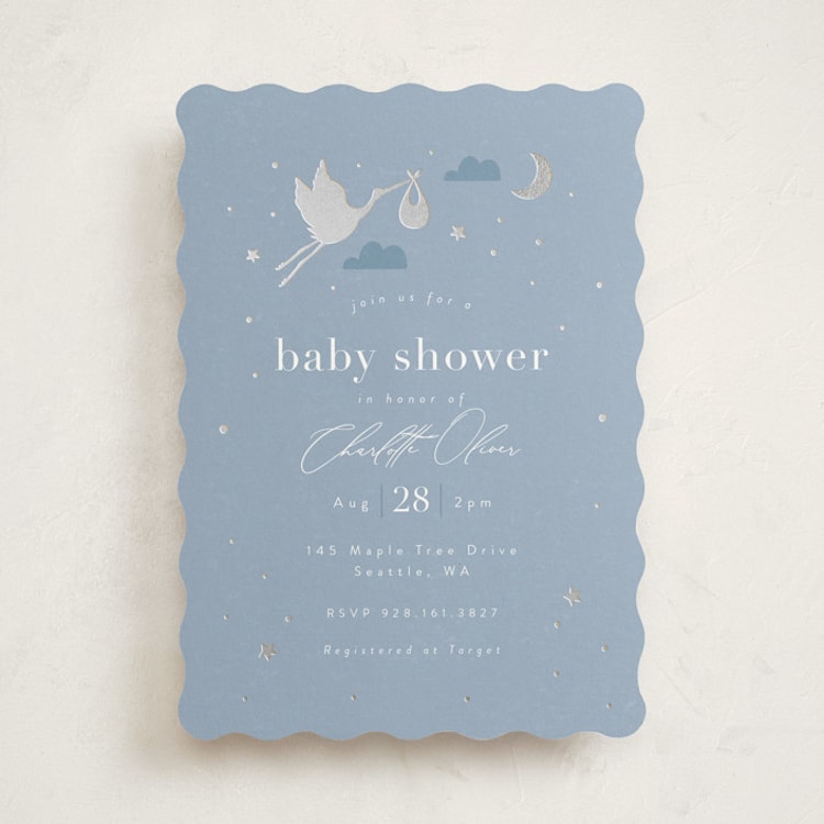 "Special Delivery" - Baby Shower Invitations in Bluebell by Hudson meet Rose - Front