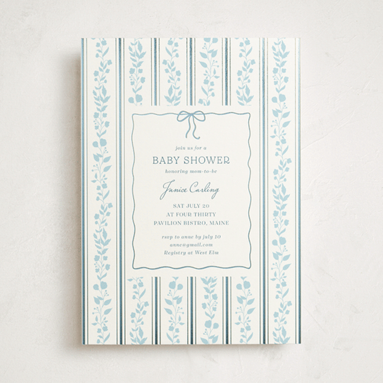 "Vintage Stripe" - Baby Shower Invitations in Powder Blue by Anna Black - Front
