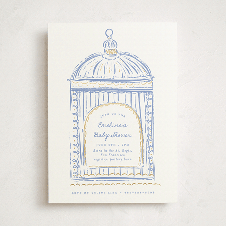 "Birdie" - Baby Shower Invitations in Bluebell by Gwen Bedat - Front