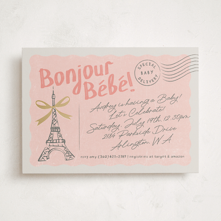 "Paris Postcard" - Baby Shower Invitations in Petal by Karidy Walker - Front