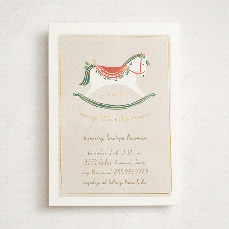 "festive rocking horse" - Baby Shower Invitations in Eggnog by Rebecca Durflinger - Front
