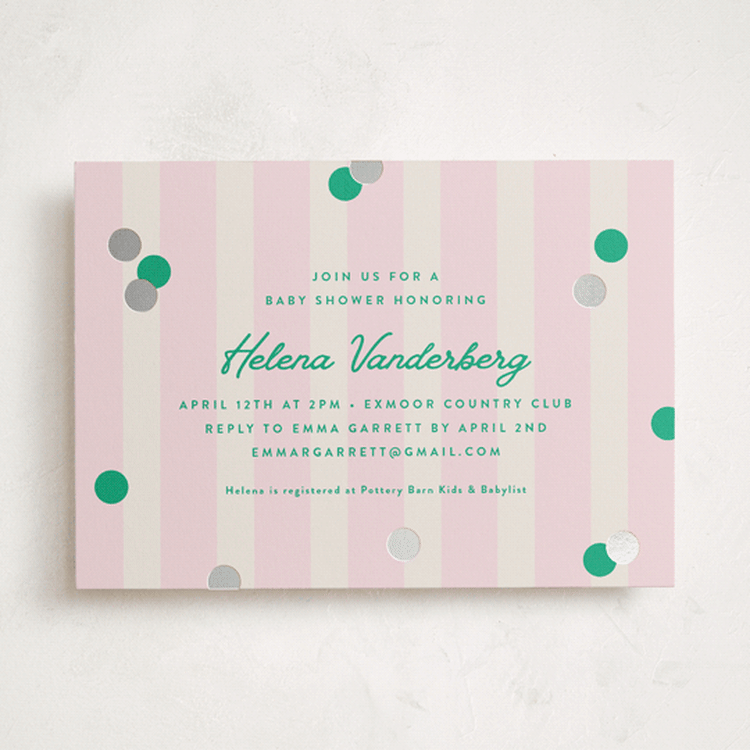 "Preppy Confetti" - Baby Shower Invitations in Peony by Olivia Raufman - Front