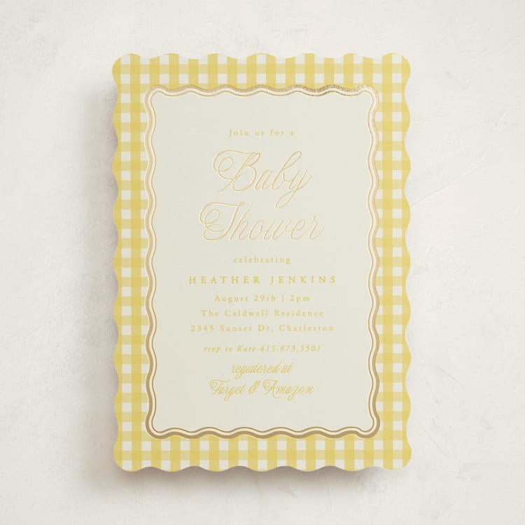"Scalloped Gingham" - Baby Shower Invitations in Lemonade by Brianne Larsen - Front