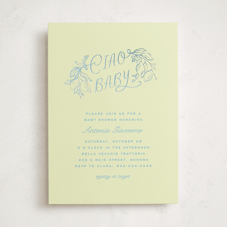 "Ciao Baby" - Baby Shower Invitations in Lemonade by Pati Cascino - Front