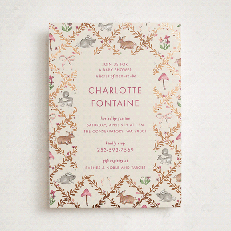 "Trellis" - Baby Shower Invitations in Mulberry by Sarah Knight - Front