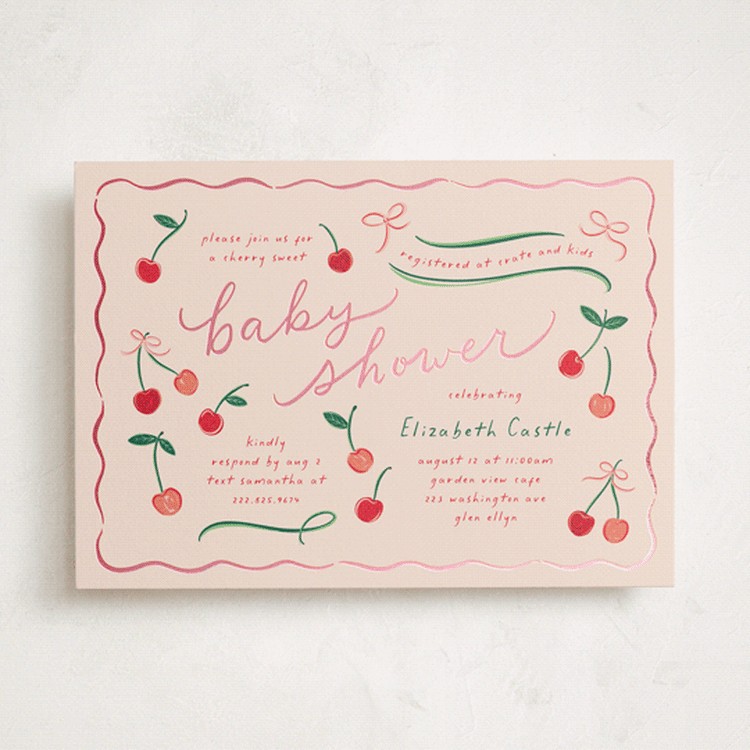 "Cherry Sweet" - Baby Shower Invitations in Cherry Pie by Erin German - Front