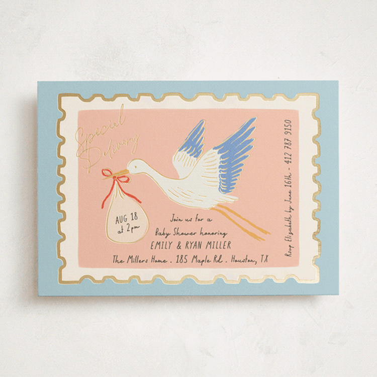 "Stamp" - Baby Shower Invitations in Sky by Elly - Front