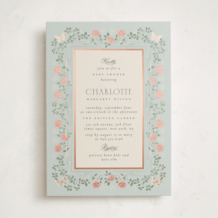 "Parisian Roses" - Baby Shower Invitations in Antique Sky by Ana de Sousa - Front
