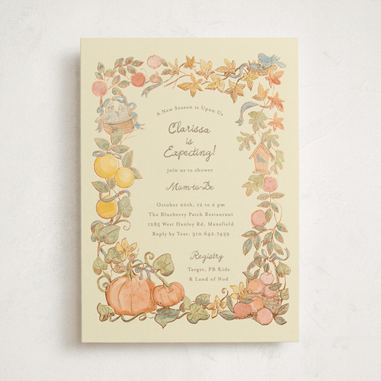 "Autumn Harvest" - Baby Shower Invitations in Ivory by Becky Nimoy - Front
