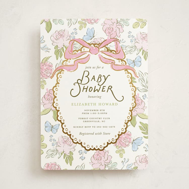 "Floral & Lace Baby Shower" - Baby Shower Invitations in Peony by Holton Art and Design - Front