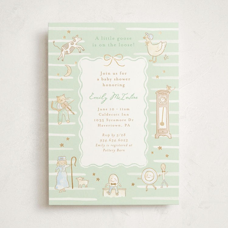 "Nursery Rhyme" - Baby Shower Invitations in Mint by Jennifer Wick - Front