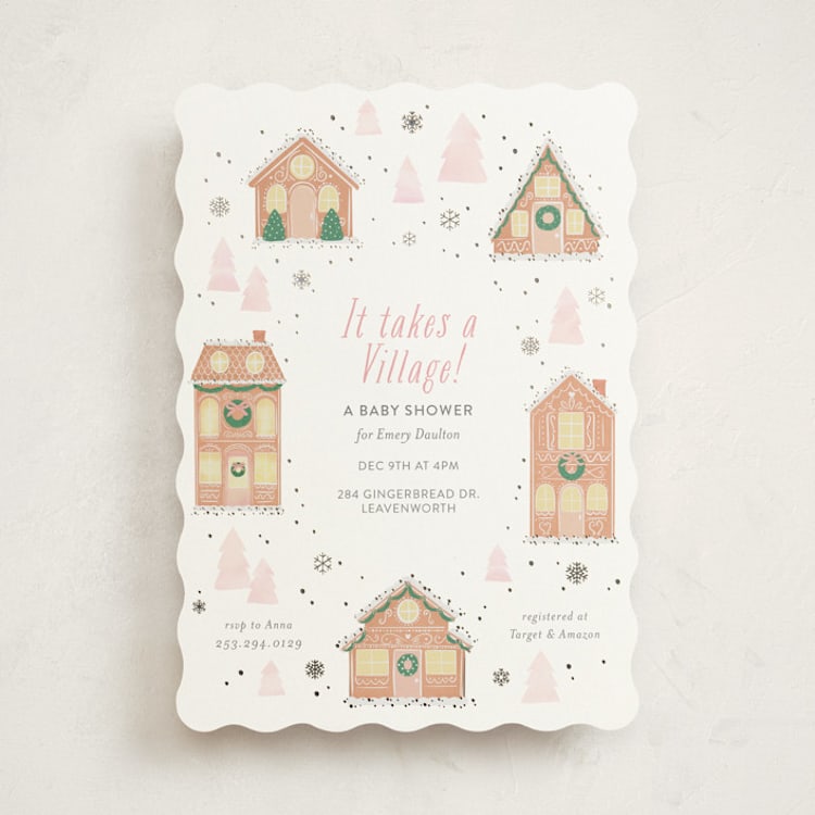 "Gingerbread Village" - Baby Shower Invitations in Blush by Itsy Belle Studio - Front