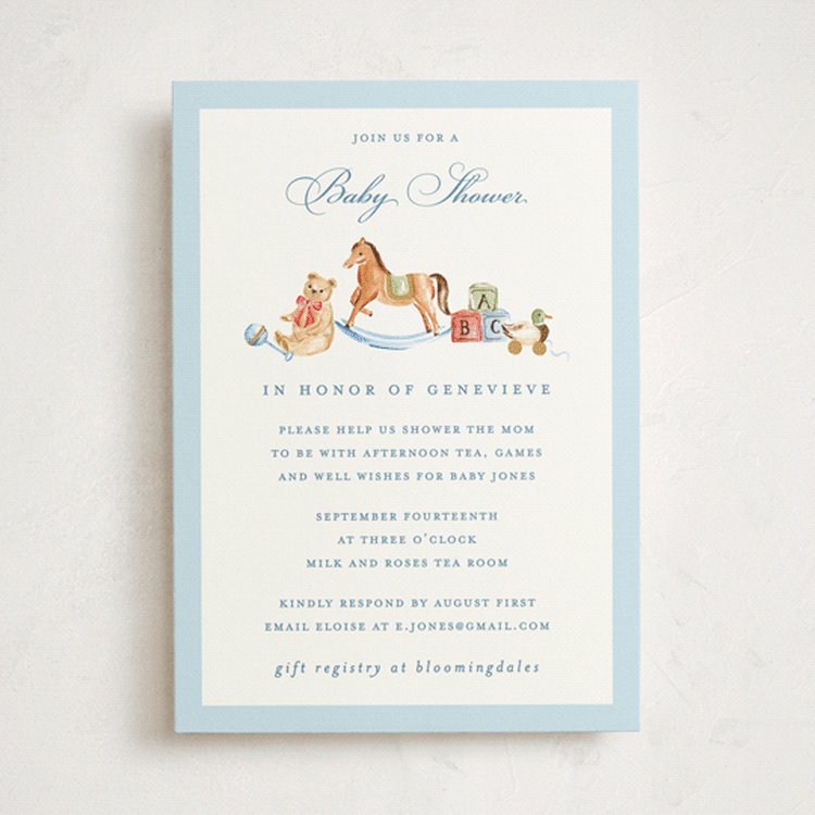 "Classical" - Baby Shower Invitations in Sky by Sarah Knight - Front