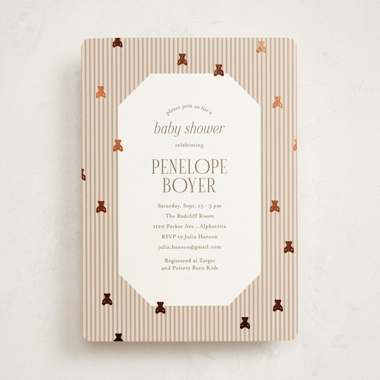 "Teddy Bear Stripes" - Baby Shower Invitations in Beary by Cindy Reynolds - Front