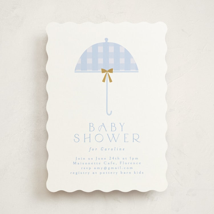 "Plaid Brolly" - Baby Shower Invitations in Sky by Angela Thompson - Front