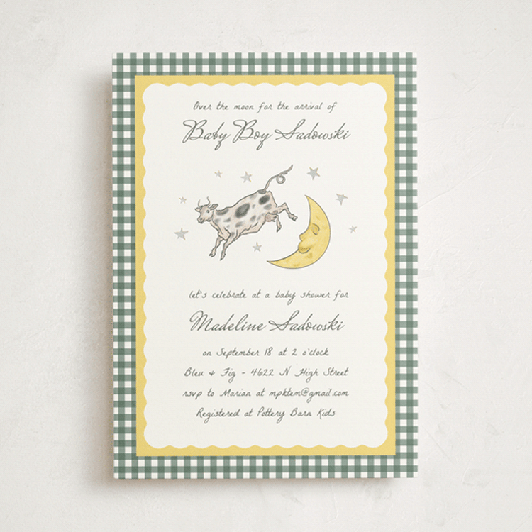 "Over the Moon" - Baby Shower Invitations in Dandelion by Heather Schertzer - Front