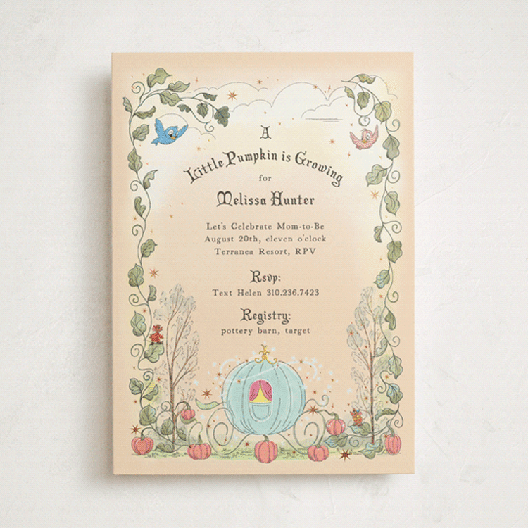 "Disney's Cinderella Pumpkin Patch" - Baby Shower Invitations in Peach by Becky Nimoy - Front
