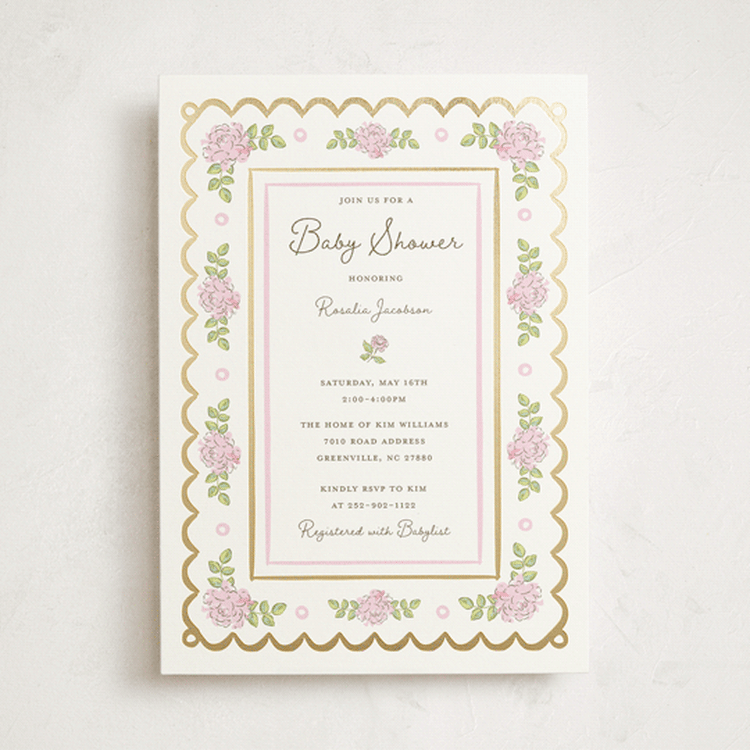 "Garden Rose Doily" - Baby Shower Invitations in Rose by Holton Art and Design - Front