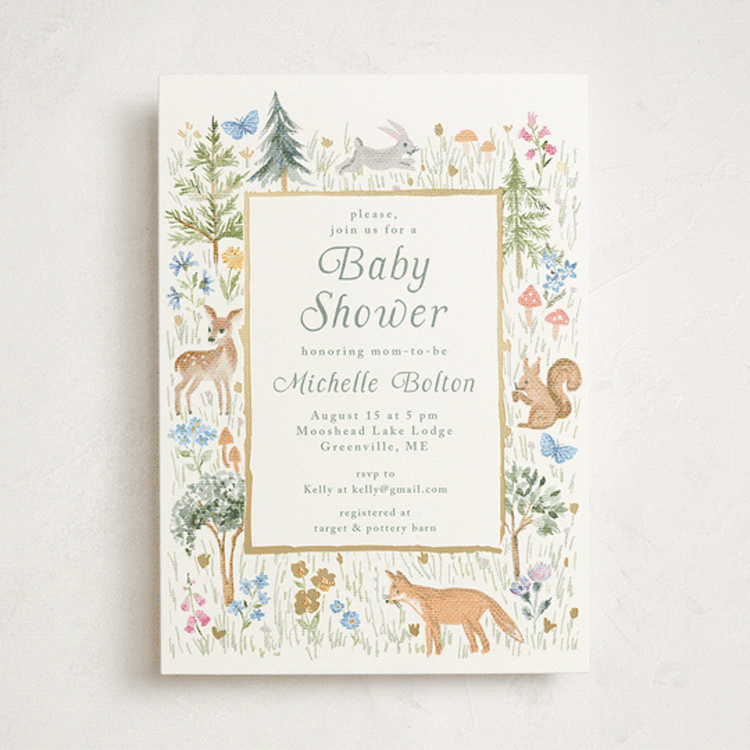 "Woodland Welcome" - Baby Shower Invitations in Meadow by Petra Kern - Front