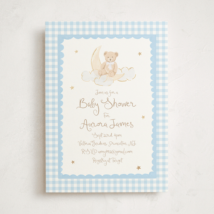 "Dreamy Bear" - Baby Shower Invitations in Sky by Teju Reval - Front